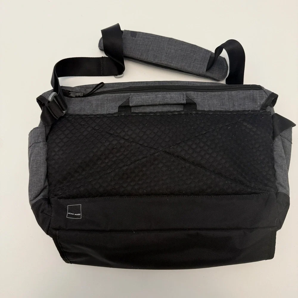 Acme‎ Made Divisadero Grey Black Canvas Laptop Messenger Bag Mens Womens